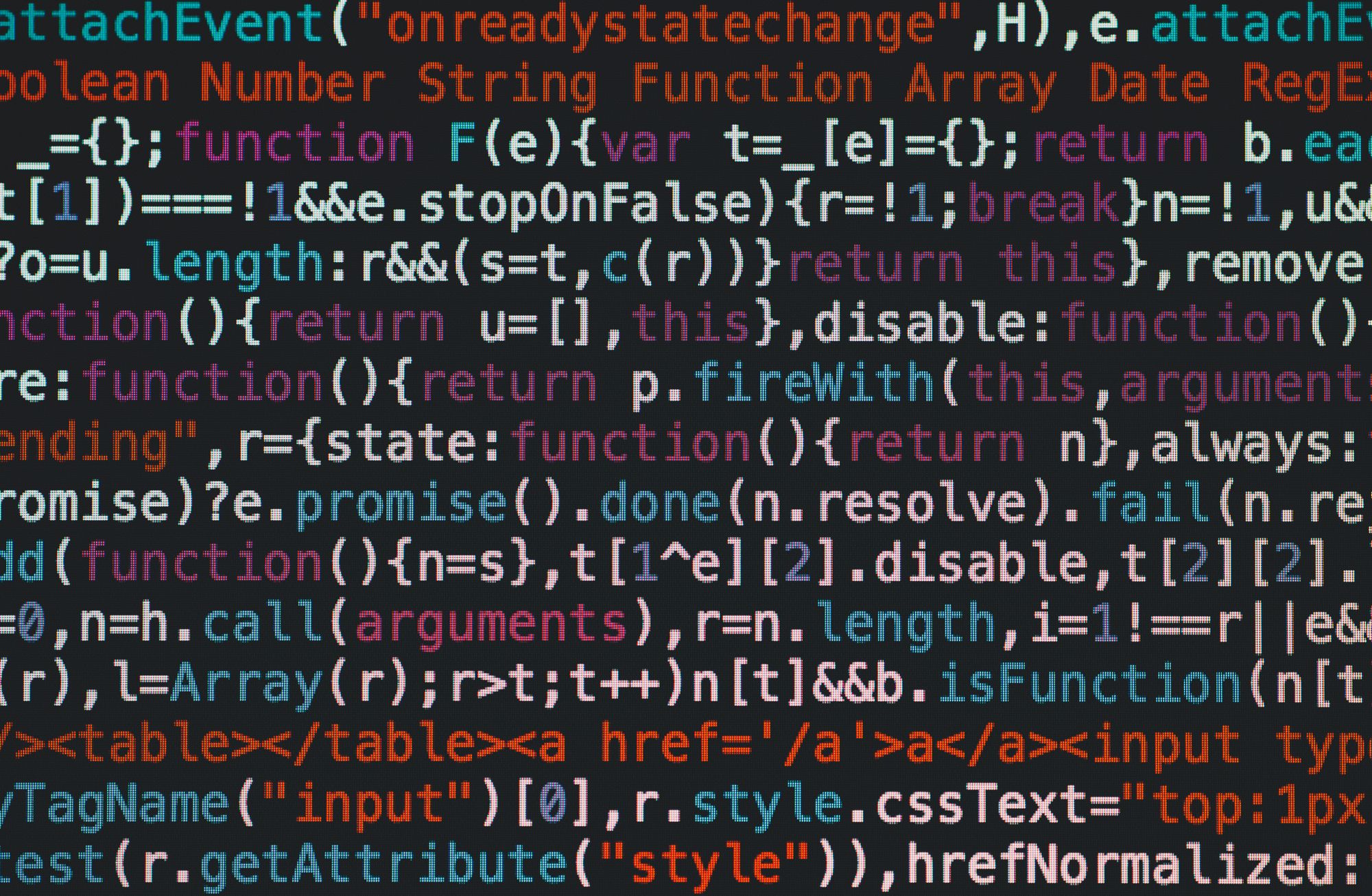 Colourful programming code on a computer screen.